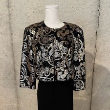 Alex Evenings Black Gold Sequin Evening Jacket Cocktail Glam Size 14W