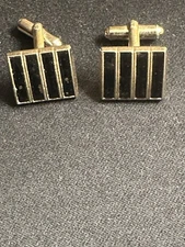 JB Watch Band Company  Vintage Gold Tone Cufflinks With Black Enamel Stripes