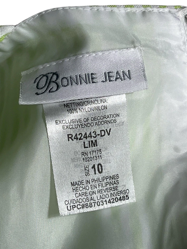 Vestido Bonnie Jean Niña 10 Verde Blanco Rayas Seersucker Lazo Flor Foto 4 de 4