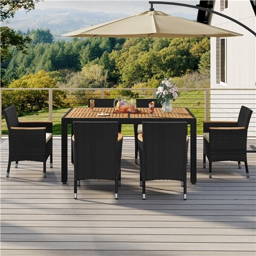 7PCS Outdoor Dining Set Rattan Patio Furniture Outdoor Table W/6 Chairs, Black - Picture 9 of 12