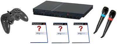 Playstation 2 Slim Konsole mit Controller + 3 Singstar Spiele + Micros - PS2