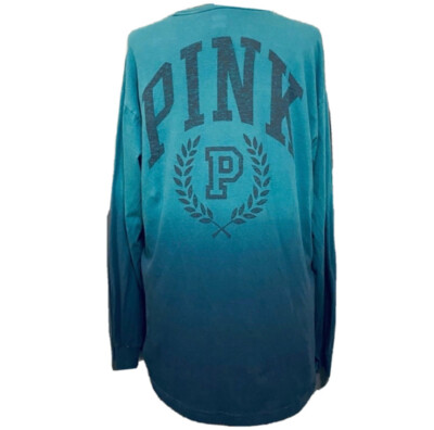 VS VICTORIAS SECRET PINK CAMPUS LONG SLEEVE TEE TOP DEEP LAKE DIP DYE XXL