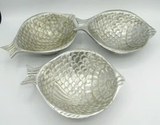 Vintage Artmex Set of 3 Polished Aluminum Fish Candy/Nut Bowl dish - 7 7/8" L