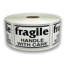2x3 fragile Handle with Care (Wh/Blk) Peel & Stick Labels (2) RLS of 500 EA