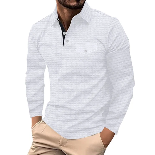 Herren Poloshirt Freizeit Langarm Hemd Oberteil Knopfleiste Golfhemd mit Tasche- - Bild 9 von 18