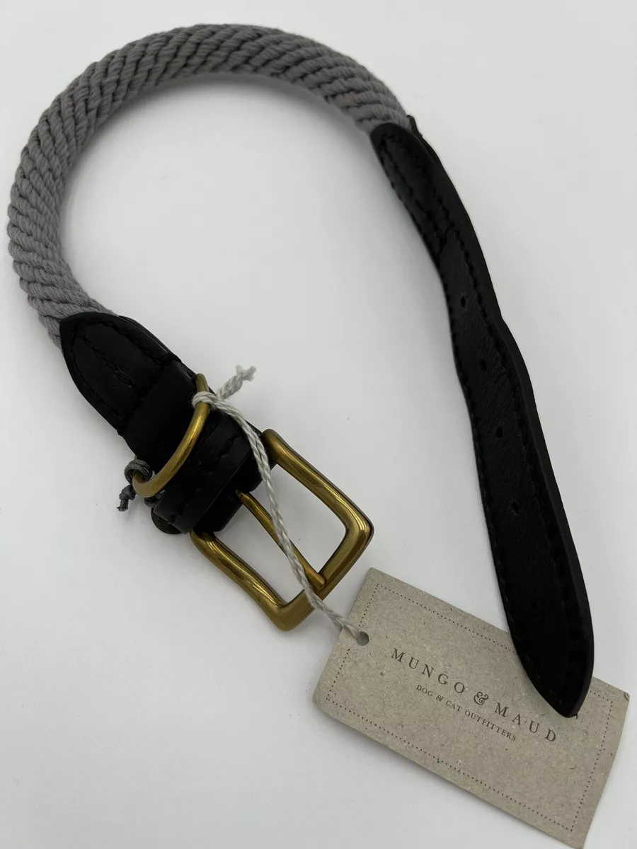 Mungo and Maud 26 in. Gray Rope Dog Collar Leather Trim Brass Furnishings