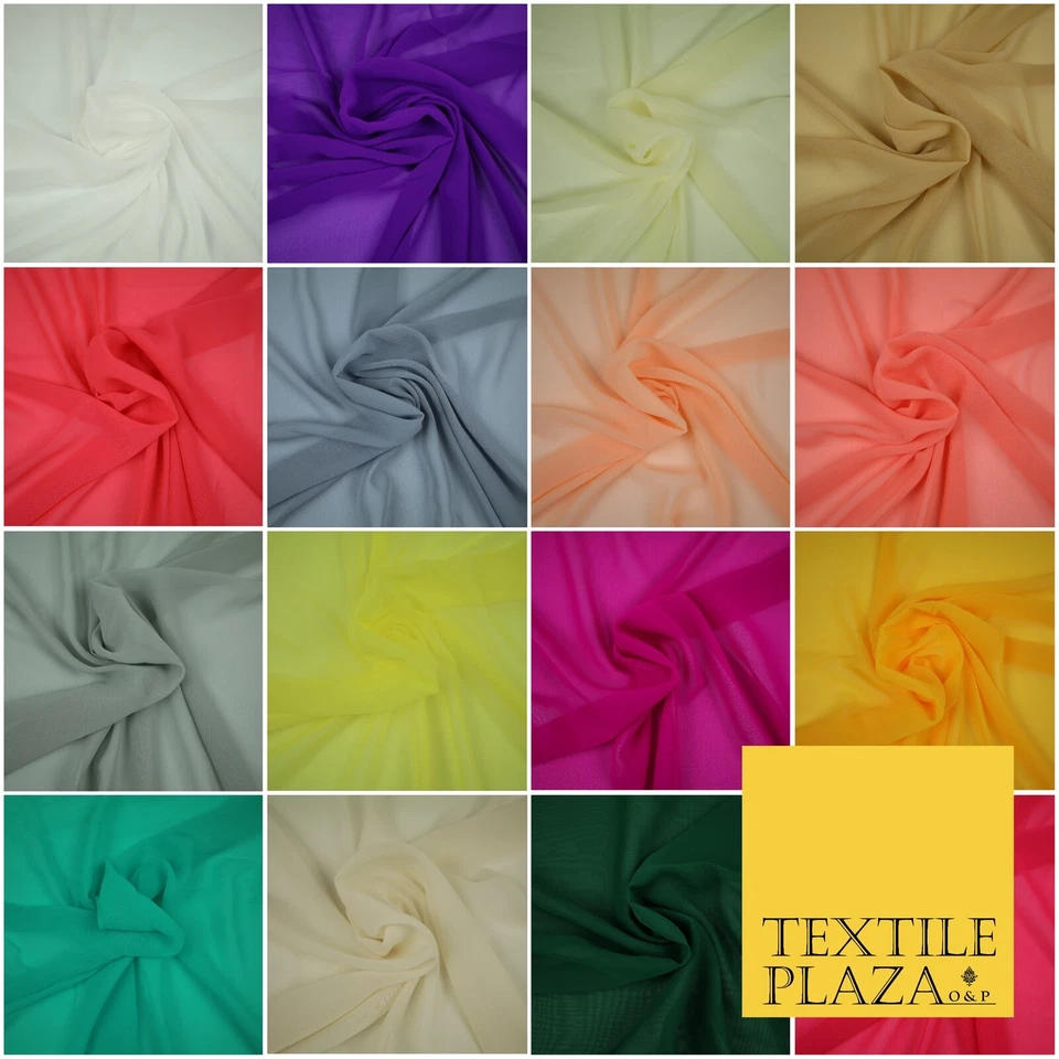 TEXTILE PLAZA OVER 25 COLOURS Premium Plain Dyed Chiffon Fine Soft Georgette Dress Sari Fabric