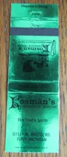 CARRIAGE MATCHCOVER: KOSMAN'S CARRIAHE HOUSE MATCHCOVER (FLINT, MICHIGAN) -D10