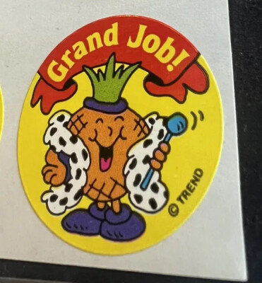 Vtg 80s Trend Scratch Sniff~KING PINEAPPLE Grand Job 1 GLOSSY Sticker Disclosure