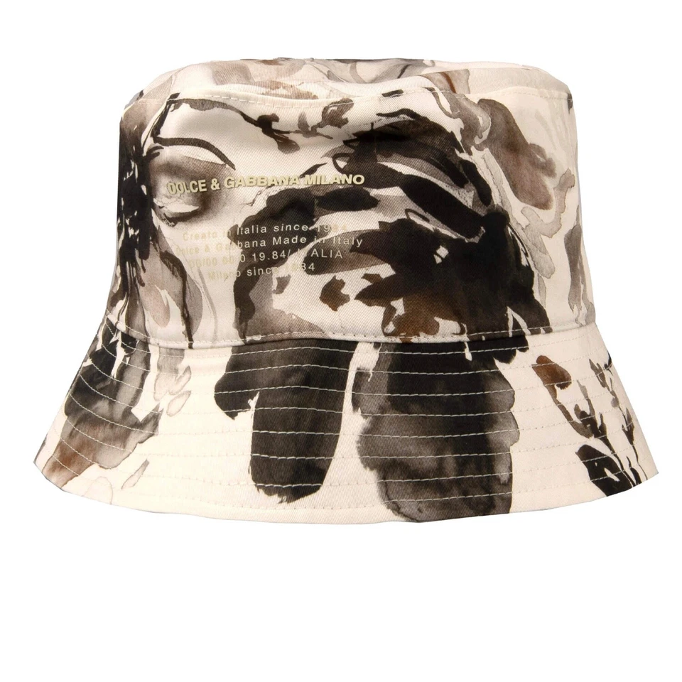 DOLCE & GABBANA Exclusive DG Logo Bucket Fisherman Hat Flower Print Khaki Beige - Image 2 of 4