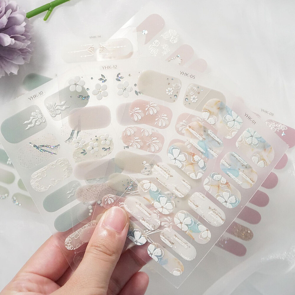 Semicured UV Gel Nail Art Stickers Full Cover Nail Strips Press On