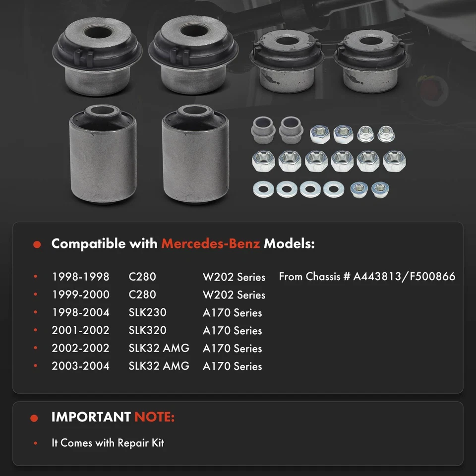 Комплект втулок переднего нижнего рычага управления 6 шт для Mercedes-Benz C280 1998-2000 SLK230 - Изображение 2 из 4