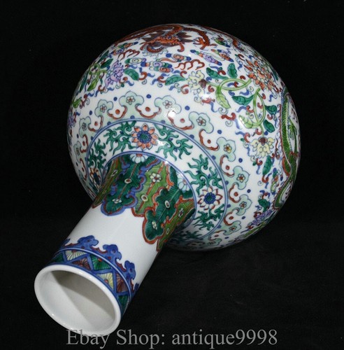 Jarrón Botella 12" Antiguo Año Qianlong Azul Blanco Porcelana Patrón Dragón - Imagen 8 de 9