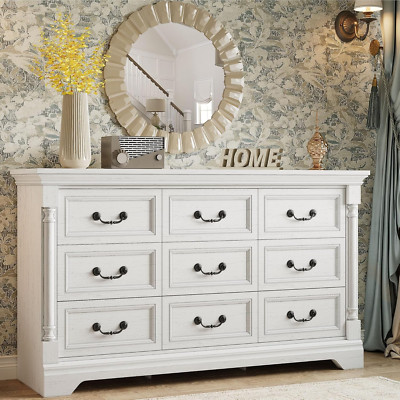 Farmhouse 9-Drawer Dresser - 58'' Wide Wood Chest & TV Stand for Bedroom & Living