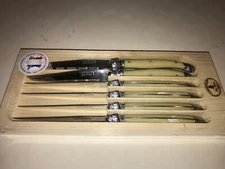 Set of 6 authentic French Jean Dubost Laguiole  steak knives cream color, new