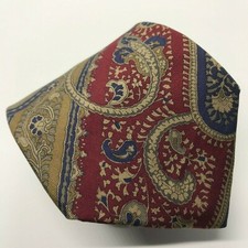 Vintage JOHN HENRY 55L Red Blue Earth Tones Silk Paisley Mens Tie USA Made