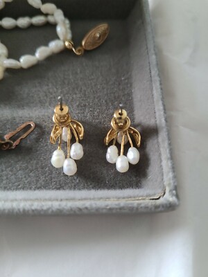 Bergner's Vintage 60s Fine Pearl Jewelry Necklace & Earrings Set Boxed  