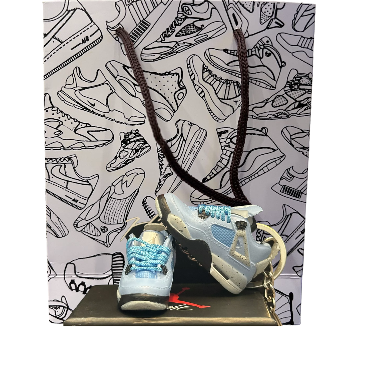 Jordan 4 UNC - 3D Mini Sneaker Keychain Shoe Pair with Box & Bag