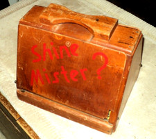 OLD MAPLE SHOE SHINE BOX: Spring Loaded Sides: 9 3/4" x 9": Shine Mister: Access