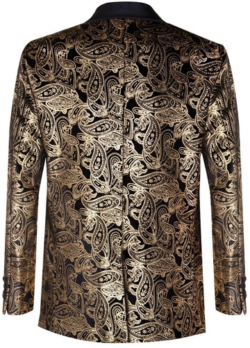 Klassischer Herrenblazer goldfarben Paisley schwarz Samt Smoking Abendessen maßgeschneiderte Passform - Bild 3 von 4