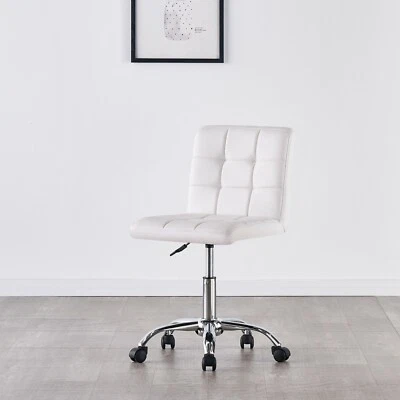 Swivel Office Chair Adjustable PU Leather Small Home Computer Desk Stool White