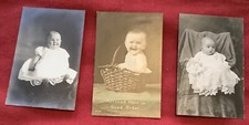 3 RPPC Real Photo Postcards Vintage baby infants dresses basket
