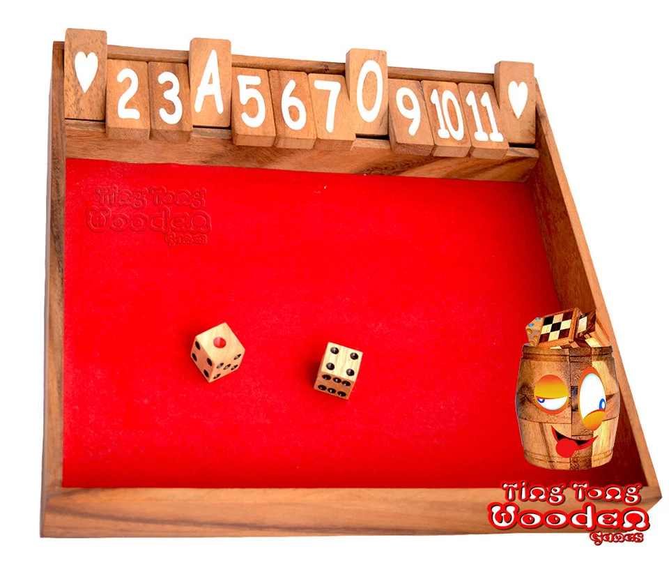 Klappenspiel Shut the Box 12 large rot Ting Tong Würfelspiel X Spieler Klapp Box - Bild 4 von 4