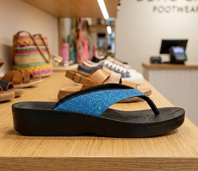 Aerothotic Crystal Mist Flip Flops Sandalen blau wasserdicht Fußgewölbestütze UK 3