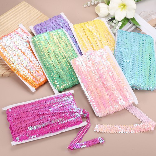 10 Yard x 1.2 Inch Elastic Sequins Trim Flat Sequin Strip Paillette Black - Picture 3 of 7