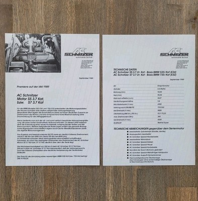 BMW 535i AC Schnitzer S5 3.7/735i S7 E34/E32 Brochure/Brochure/Folleto/Opuscolo