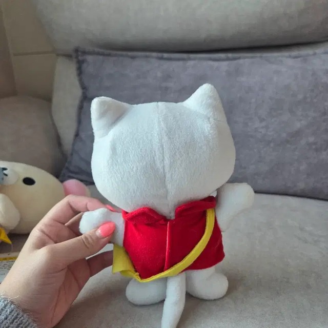 Retro Cat Plush Doll - Red Overalls, Good Condition