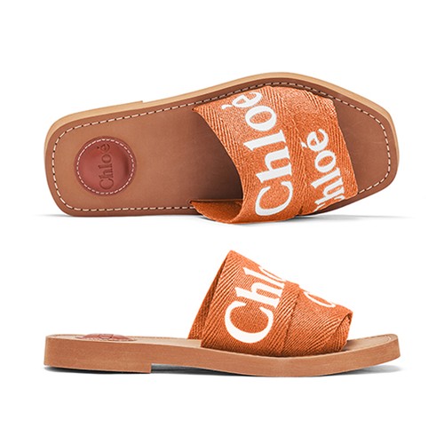 Chloe Woody Logo Flat Mule Slipper CHC23U188EF 848 Size 35 Orange