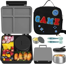 Kids Bento Lunch Box with 8oz Soup Thermo, Kids Leakproof Lunch Food Containe...