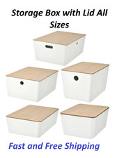 IKEA KUGGIS Box with Lid White Bamboo Stylish Storage Organizer Bin All Sizes