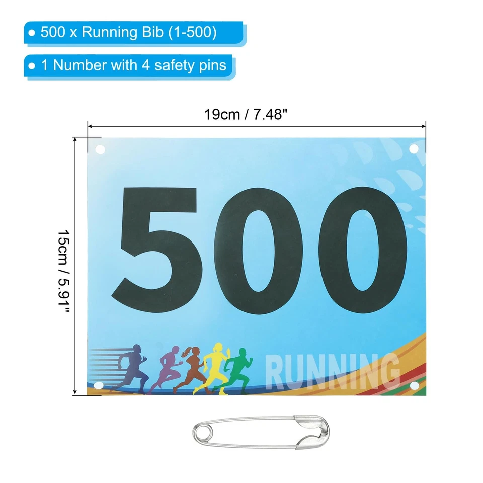 Tearproof Running Bib Numbers 7x6 Inch, 1-500 Race Competitor Numbers with Sa... - Image 2 of 4