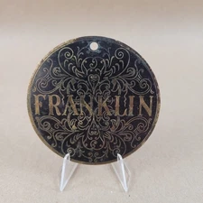 Antique 1910's Franklin Sewing Machine Emblem Badge Plate Brass 2 5/8"