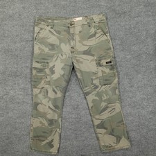 Wrangler Cargo Pants Mens 38x30 Green Army Camo Relaxed Fit Cotton Workwear