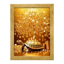Golden Money Tree Tortoise Vastu Frame Wall Art Painting