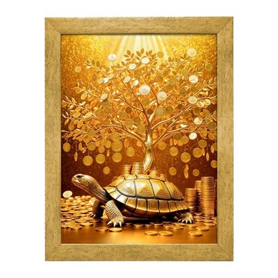 Goldener Geldbaum Schildkröte Vastu Rahmen Wandbild Gemälde