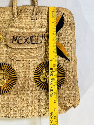 Handwoven Straw Tote Bag Purse Large Mexico Decorative Vintage Folk Art Floral - Picture 4 of 4
