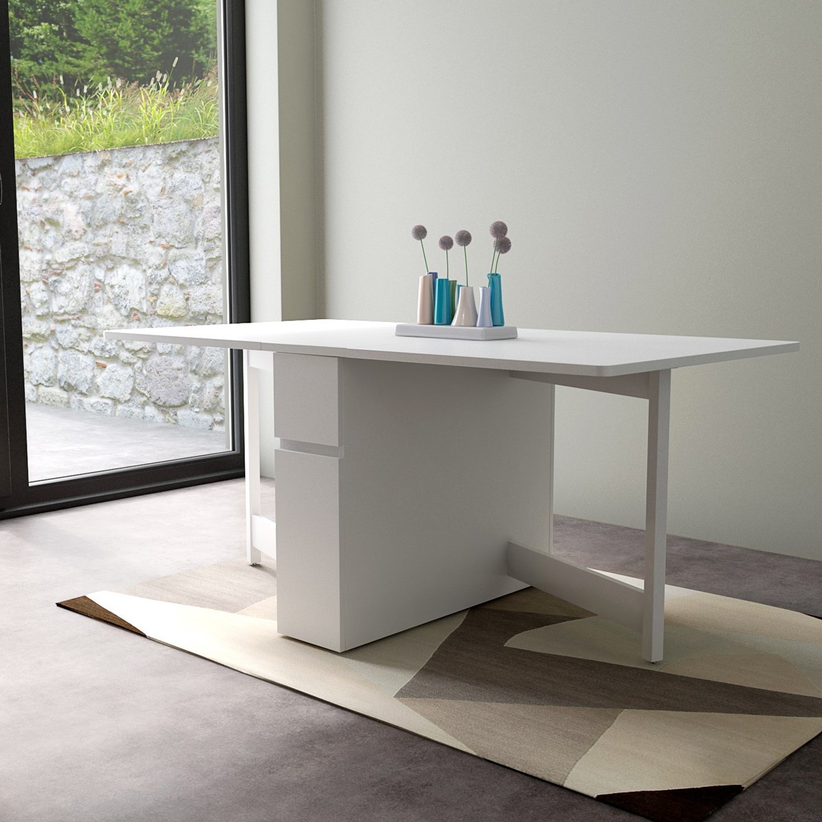 Table console pliante Kungla 170cm solution gain de place en bouleau blanc