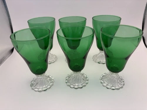 Anchor Hocking Lot of 6 Wine Goblets Forest Green Berwick Boopie Vtg Barware MCM