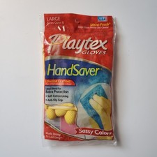 Vintage Playtex HandSaver Gloves 2004 Yellow Reusable Cleaning Size Large NOS 