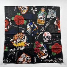 Assholes's Live Forever Bandana 22" Square Black Red Skulls Devil Rose