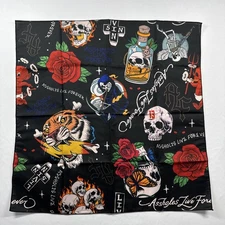 Assholes's Live Forever Bandana 22" Square Black Red Skulls Devil Rose