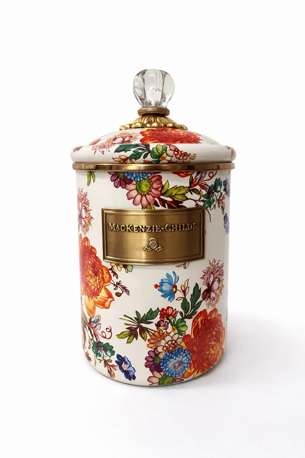 Mackenzie White Flower Market Canister Childs Medium | 8.5 Inches Tall w/Lid