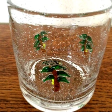 2 Anthropologie Palm Tree Icon Juice Glass Hand Blown Bubbles Thick Heavy Bonita