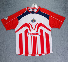 Camiseta de fútbol vintage Chivas Guadalajara para hombre L roja blanca a rayas bimbo 2003