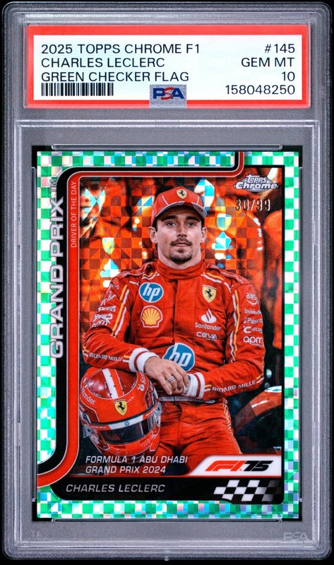 CHARLES LECLERC PSA 10 2025 TOPPS CHROME FORMULA 1 F1 #145 GREEN REFRACTOR 30/99