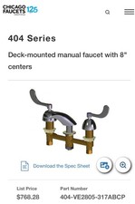 CHICAGO FAUCETS 404-VE2805-317ABCP Chrome 2 Handle 8  Center Lavatory Faucet